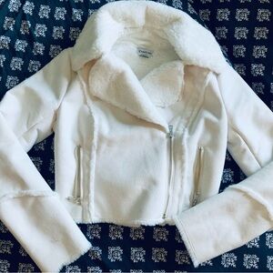 Bebe Ivory Plush Faux Fur Coat Motocross Jacket